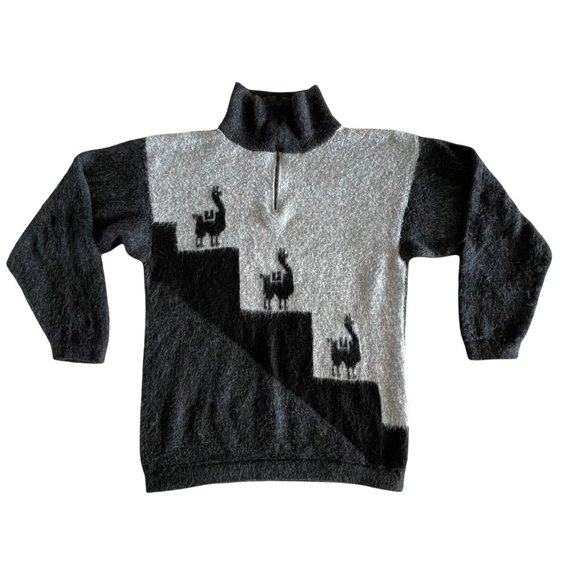 Alpaca Mock Neck 1/4‎ Zip Sweater Black Gray So Soft!  Women’s Medium - Picture 1 of 4